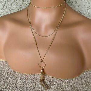 Stylish Gold Triple Layered Tassel Pendant Necklace